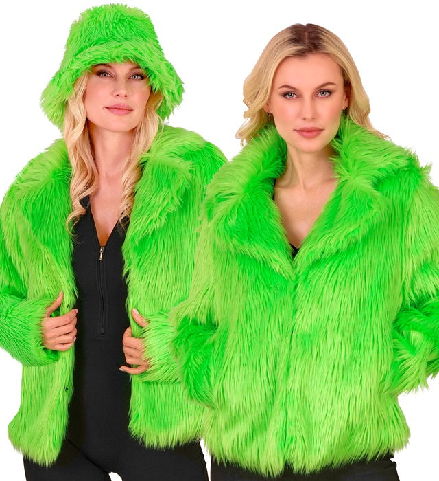 Neon grüne Damen Plüschjacke für Fasnacht und Karneval