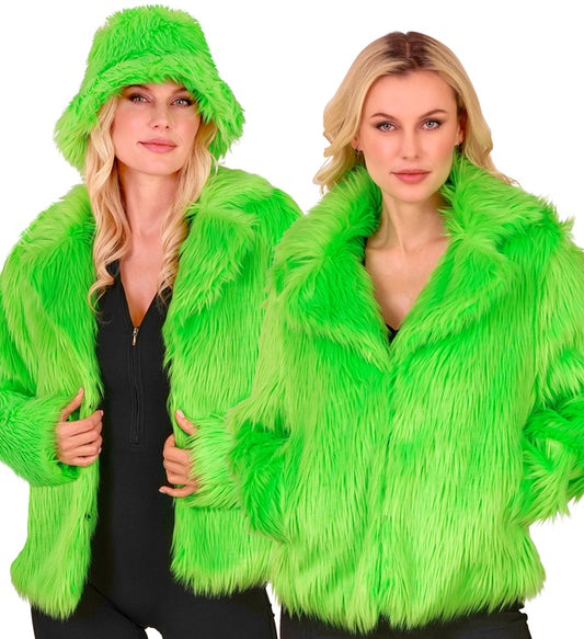 Neon grüne Damen Plüschjacke für Fasnacht und Karneval