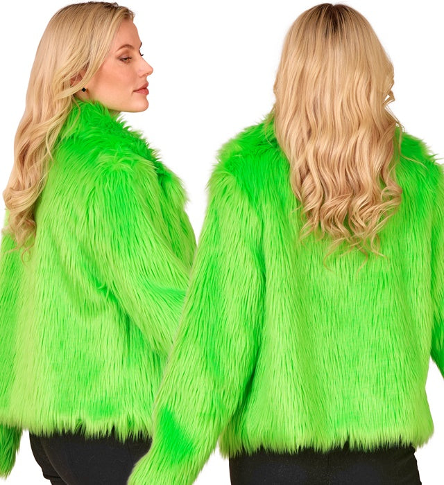 Neon grüne Damen Plüschjacke für Fasnacht und Karneval