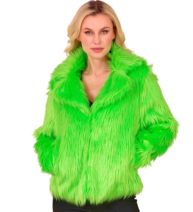 Neon grüne Damen Plüschjacke für Fasnacht und Karneval