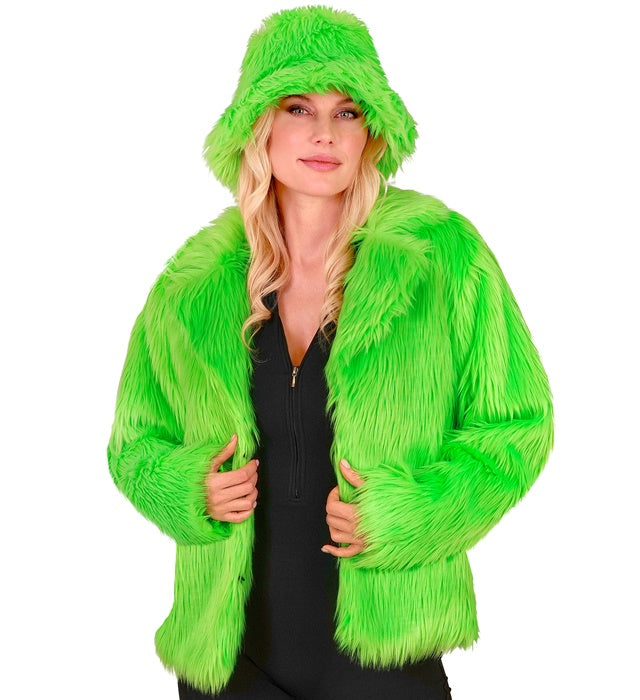 Neon grüne Damen Plüschjacke für Fasnacht und Karneval