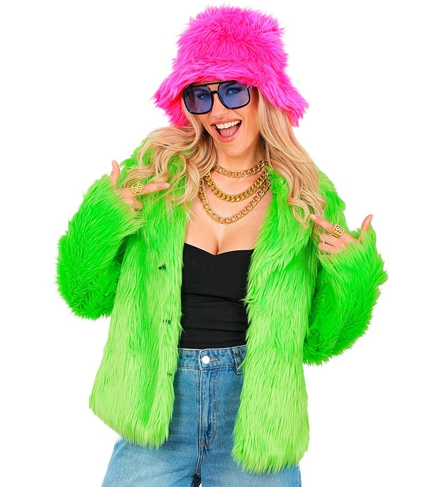 Neon grüne Damen Plüschjacke für Fasnacht und Karneval