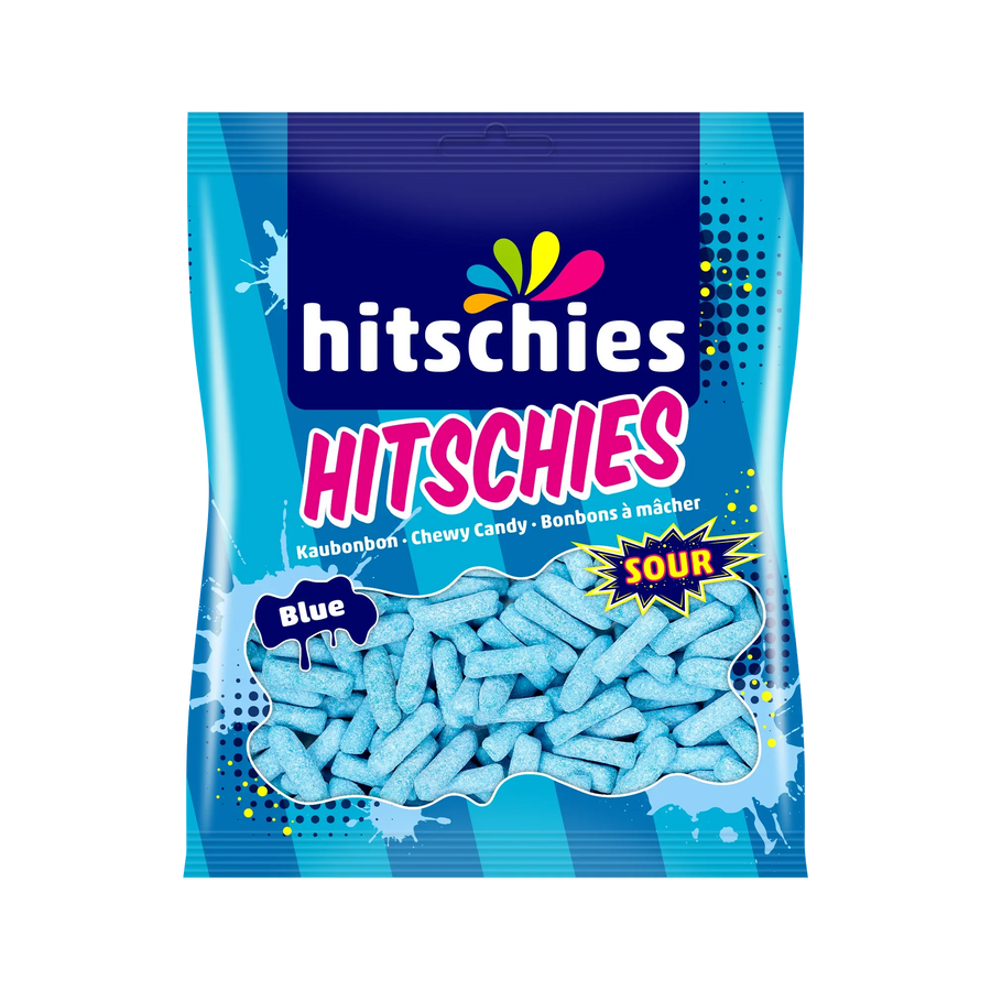 Hitschies Sour Blue Kaubonbons 140 g – saure Himbeer-Kaubonbons – Produktansicht