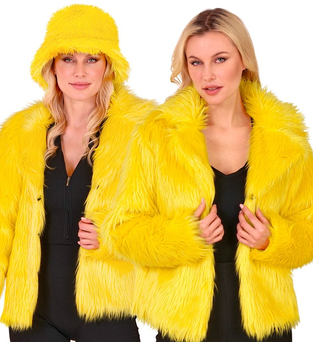 Gelbe Damen Plüschjacke aus weichem Material für Fasnacht und Karneval