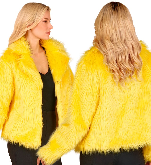 Gelbe Damen Plüschjacke aus weichem Material für Fasnacht und Karneval