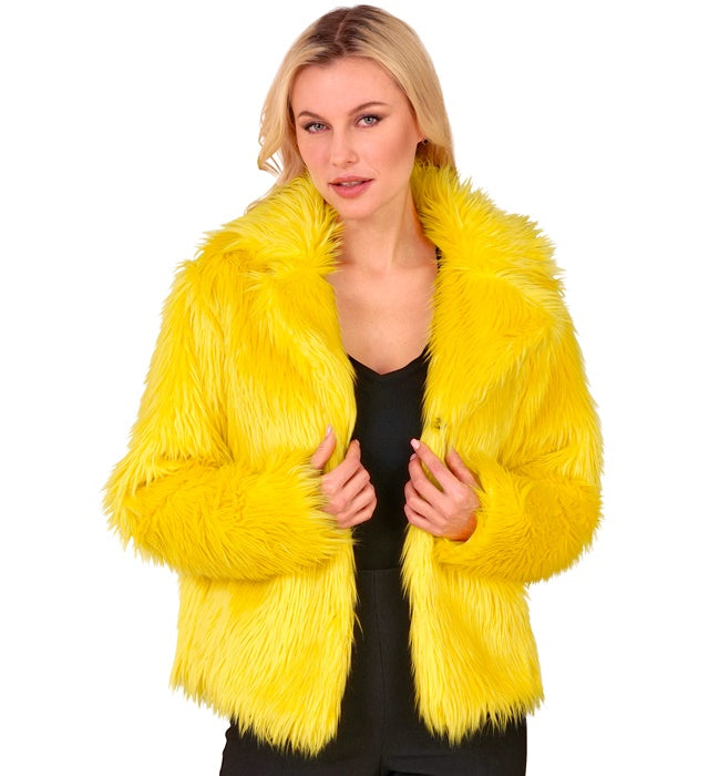Gelbe Damen Plüschjacke aus weichem Material für Fasnacht und Karneval