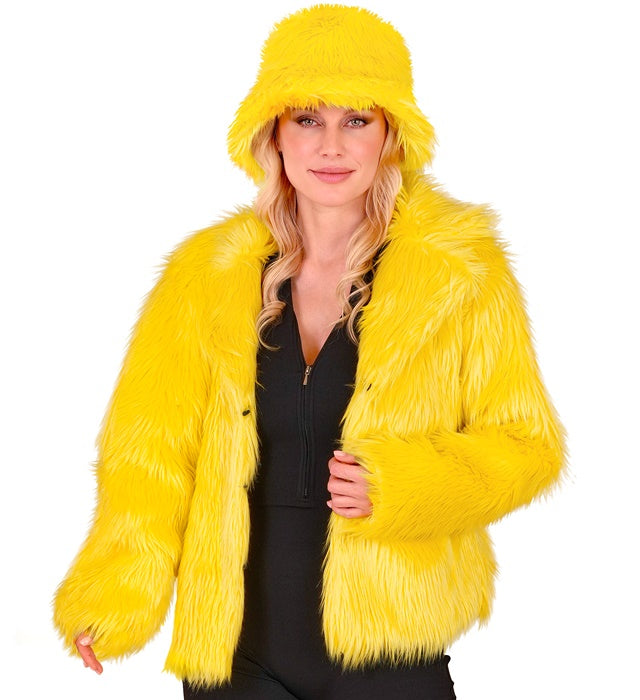 Gelbe Damen Plüschjacke aus weichem Material für Fasnacht und Karneval