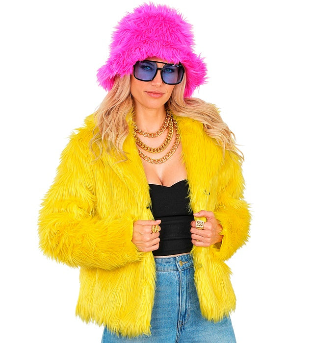 Gelbe Damen Plüschjacke aus weichem Material für Fasnacht und Karneval