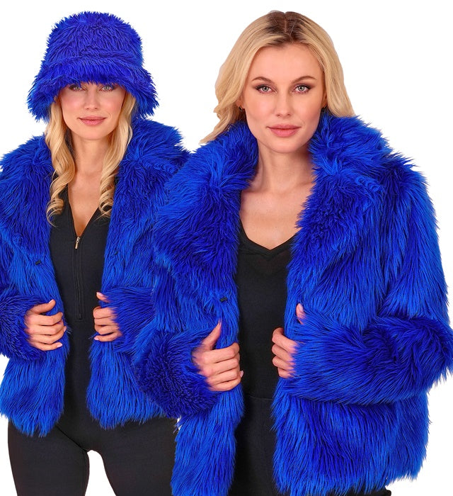 Blaue Damen Plüschjacke aus weichem Material für Fasnacht und Karneval