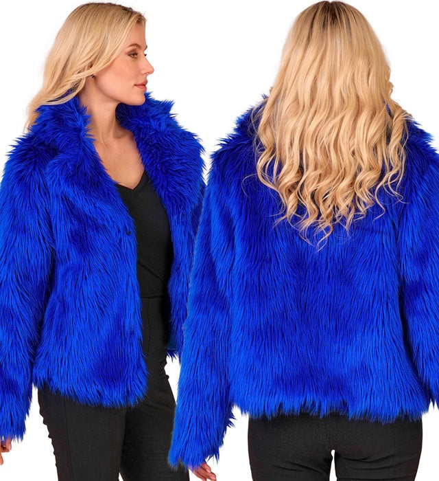 Blaue Damen Plüschjacke aus weichem Material für Fasnacht und Karneval