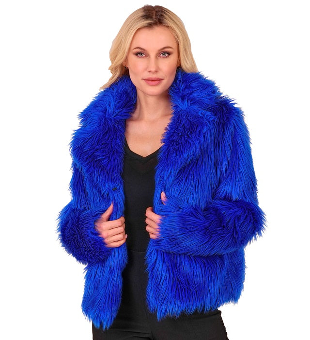 Blaue Damen Plüschjacke aus weichem Material für Fasnacht und Karneval