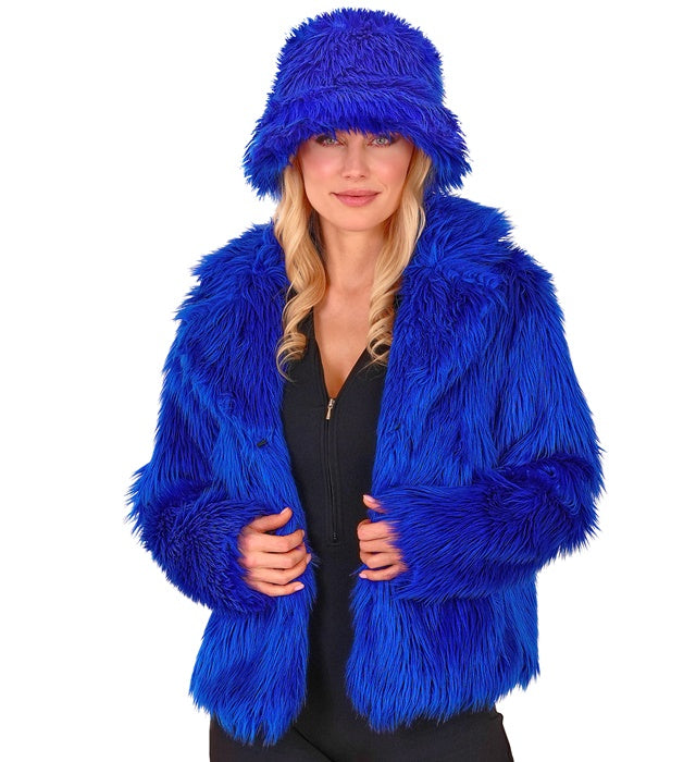 Blaue Damen Plüschjacke aus weichem Material für Fasnacht und Karneval