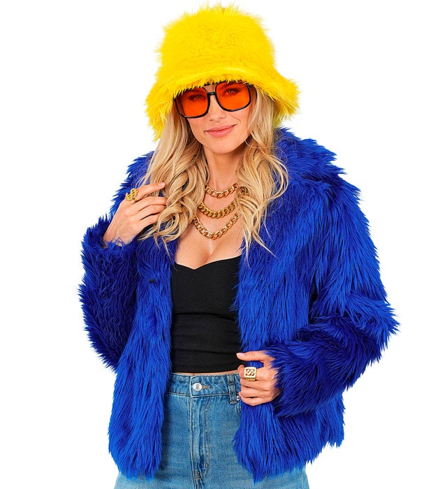 Blaue Damen Plüschjacke aus weichem Material für Fasnacht und Karneval