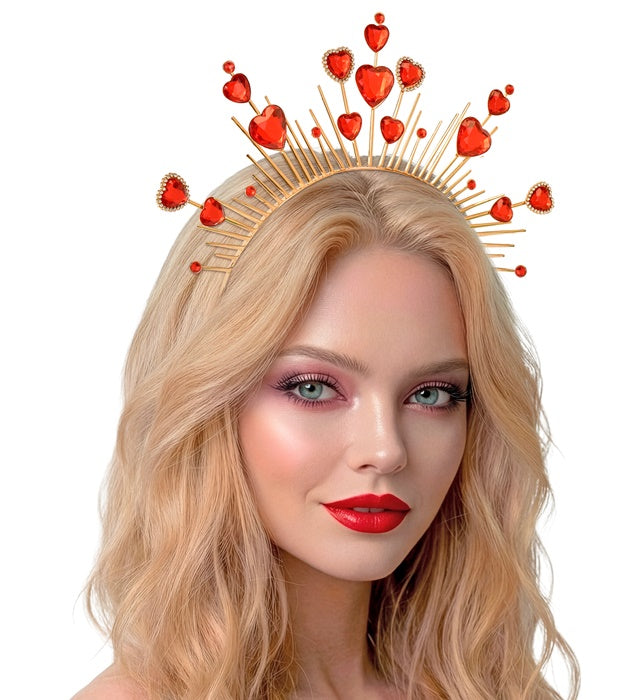 Rotes Diadem mit Herzen als Fasnacht-Accessoire