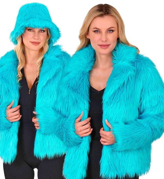 Türkise Damen Plüschjacke aus weichem Material für Fasnacht und Karneval