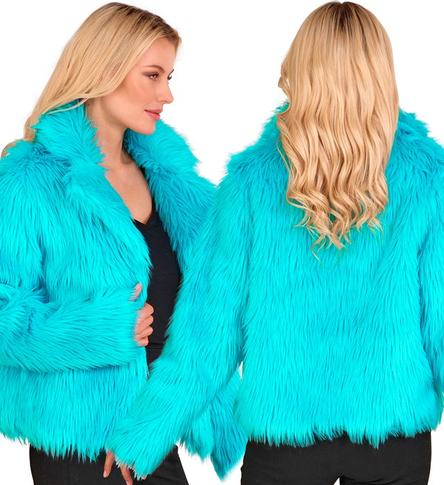 Türkise Damen Plüschjacke aus weichem Material für Fasnacht und Karneval