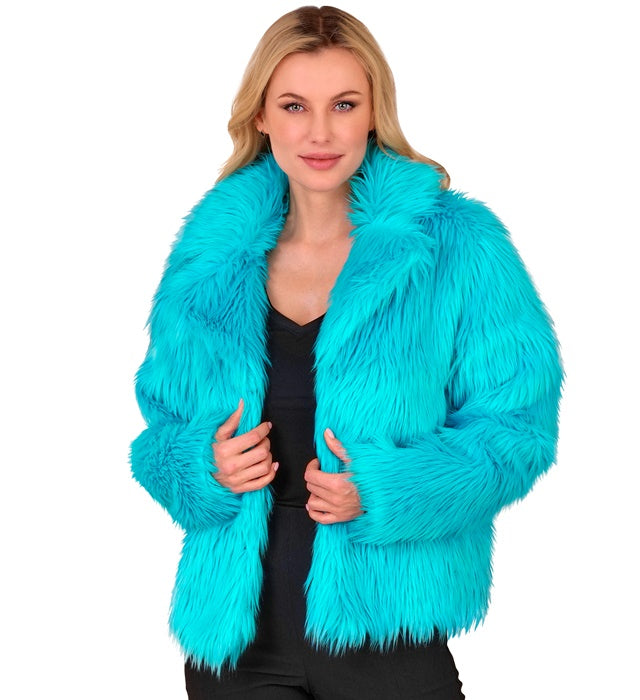 Türkise Damen Plüschjacke aus weichem Material für Fasnacht und Karneval