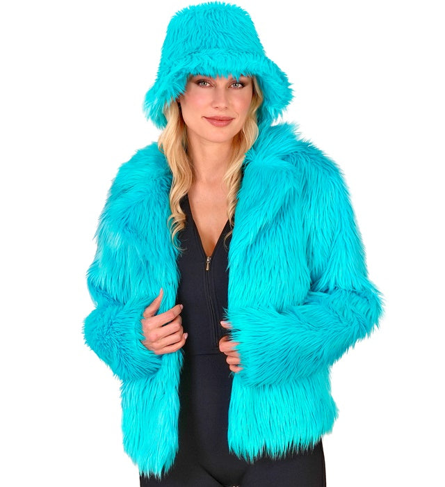 Türkise Damen Plüschjacke aus weichem Material für Fasnacht und Karneval
