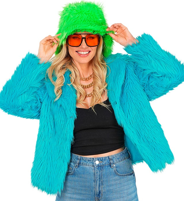 Türkise Damen Plüschjacke aus weichem Material für Fasnacht und Karneval