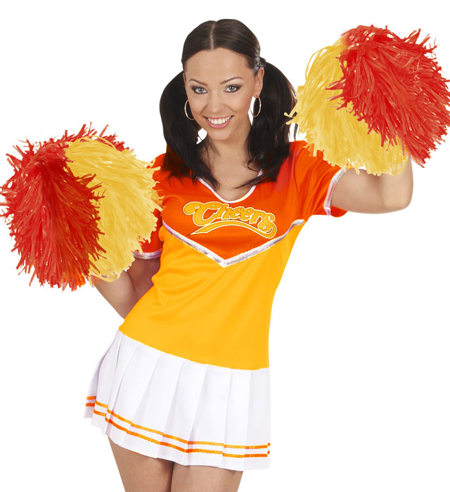 Zweifarbiger Pom Pom in Gelb und Rot für Fasnacht und Karneval