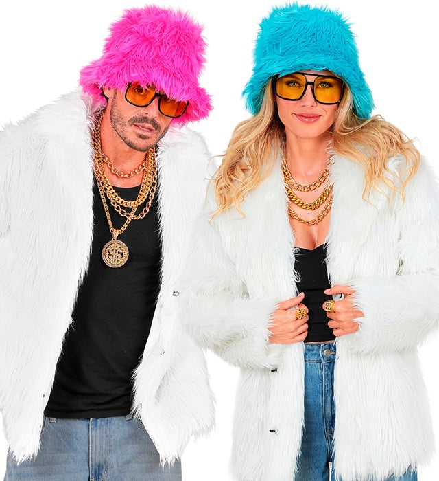 Weisse kuschelige Plüschjacke als Kostümzubehör für Fasnacht