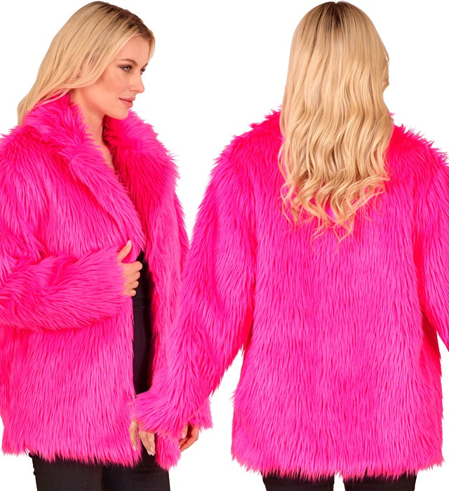 Leuchtend neon pinke Plüschjacke für Fasnacht und Karneval
