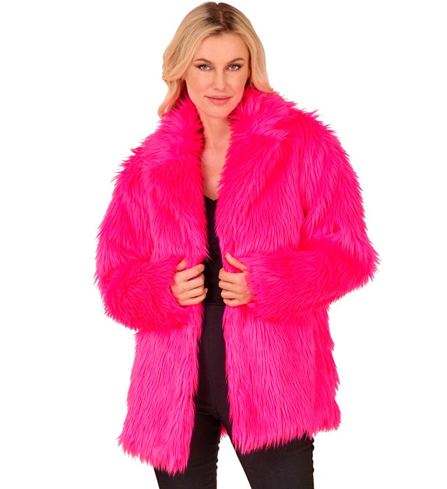 Leuchtend neon pinke Plüschjacke für Fasnacht und Karneval