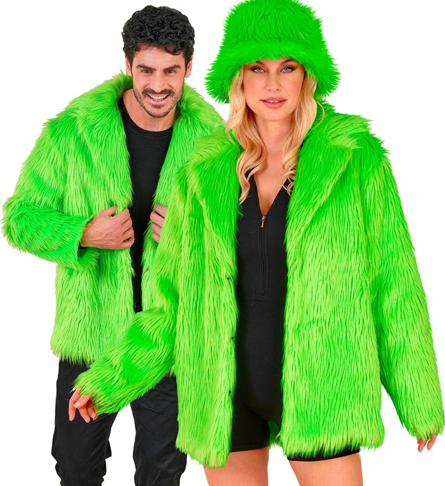 Neon grüne Plüschjacke für Fasnacht und Karneval