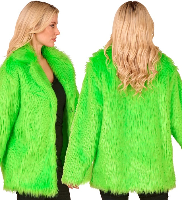 Neon grüne Plüschjacke für Fasnacht und Karneval