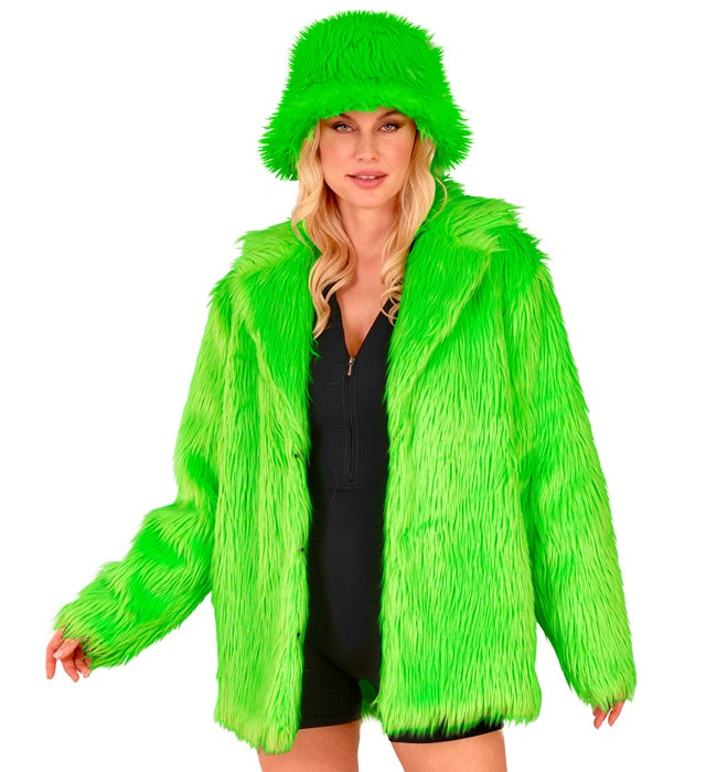 Neon grüne Plüschjacke für Fasnacht und Karneval