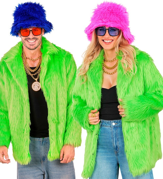 Neon grüne Plüschjacke für Fasnacht und Karneval