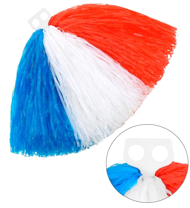 Dreifarbiger Pom Pom in Blau, Weiß und Rot für Fasnacht und Mottopartys
