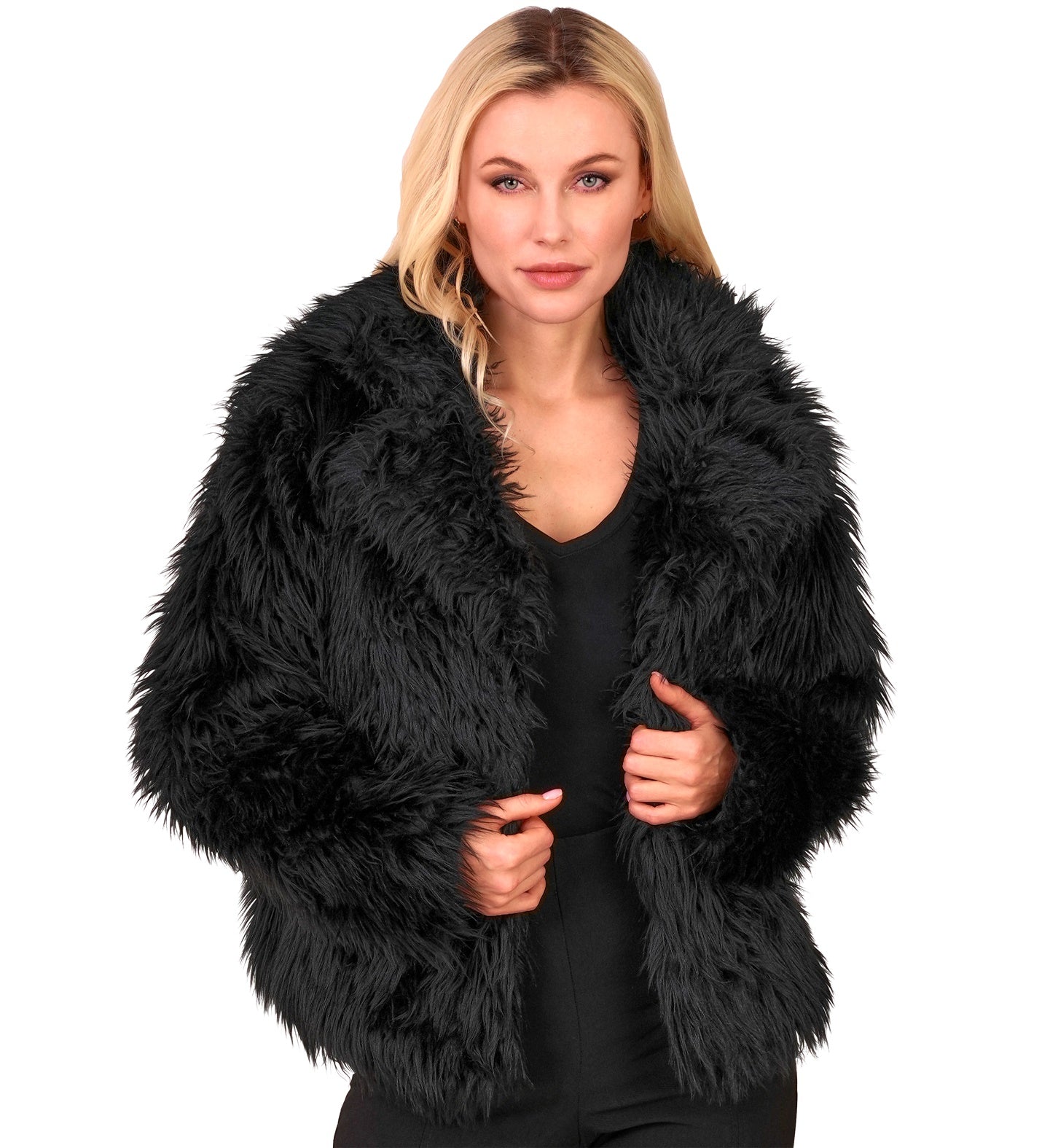 Schwarze Plüsch Jacke für Damen