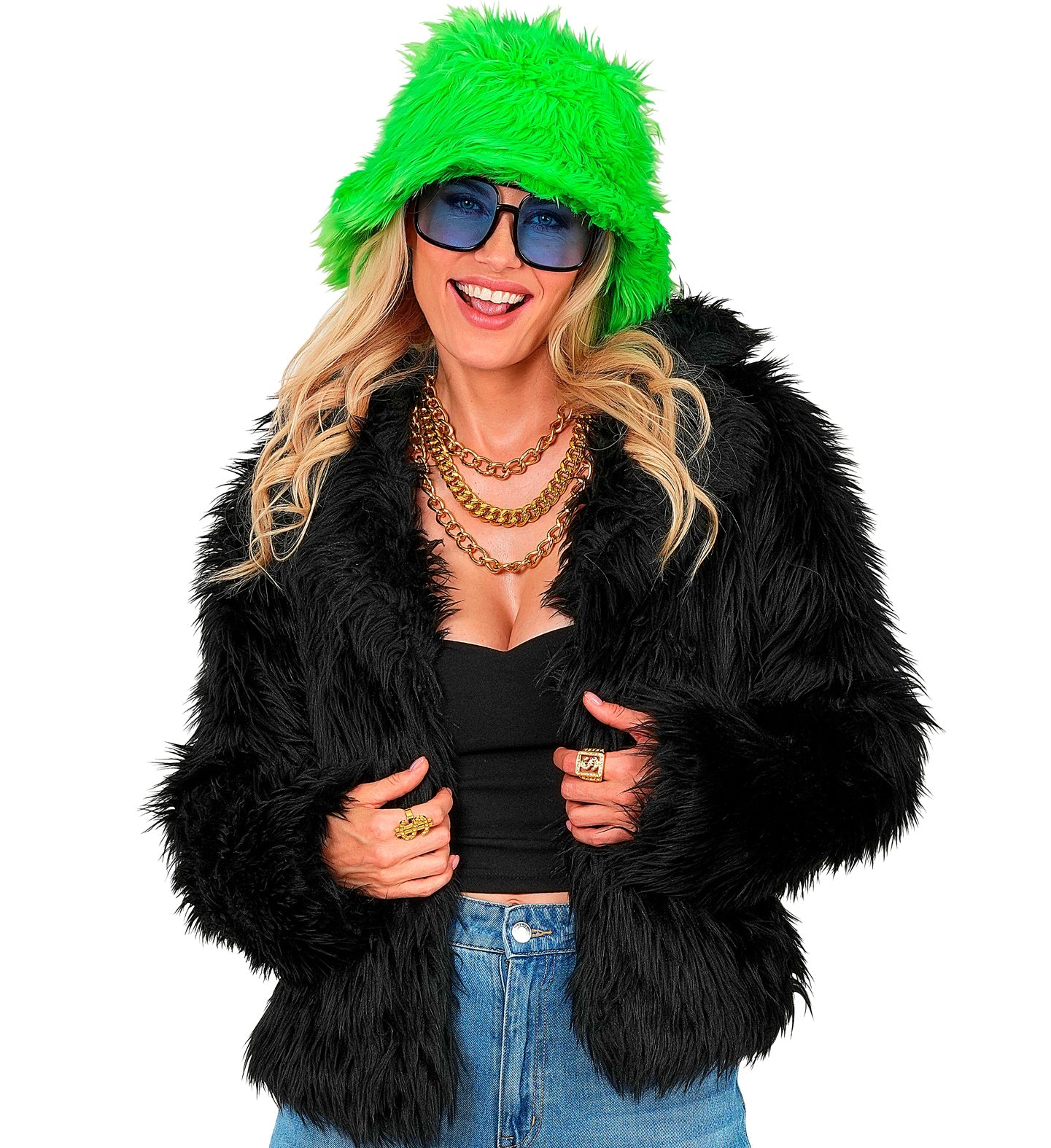 Schwarze Plüsch Jacke für Damen