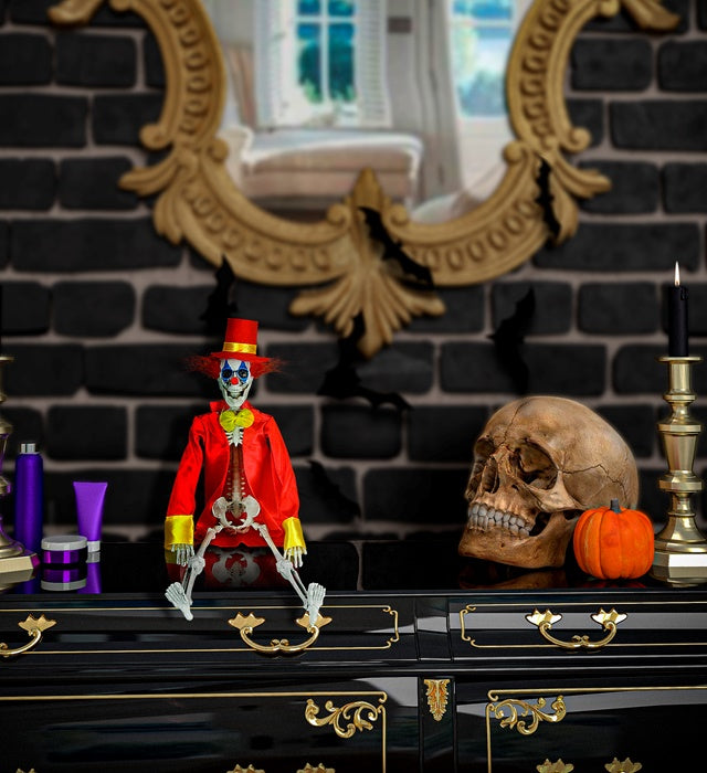 Killerclown Skelett 40 cm mit beweglichen Armen und Beinen als Halloween-Deko