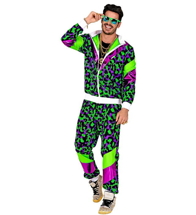 80er Jahre Party Animal Trainingsanzug in bunten Farben bestehend aus Oberteil und Hose