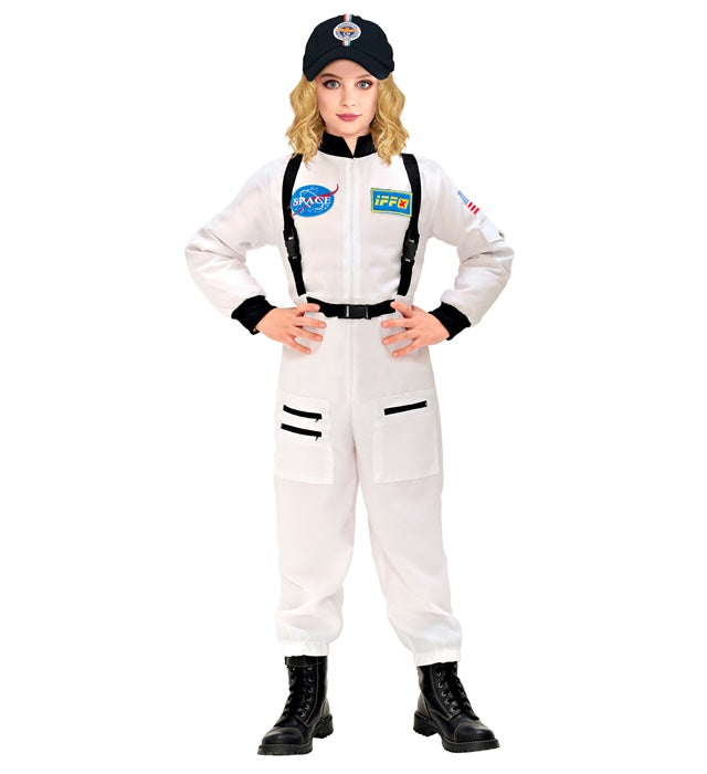 Astronaut Overall Kostüm für Fasnacht und Mottoparty in Weiss mit Weltraum-Design