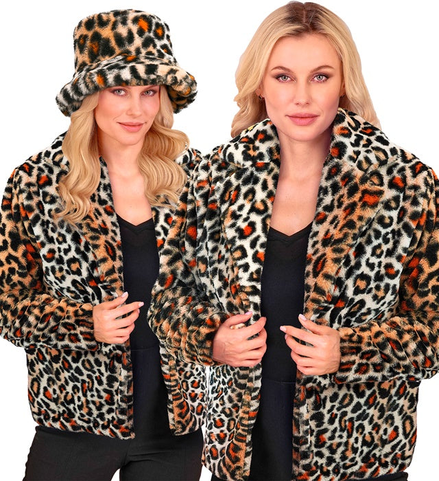 Damen Plüschjacke mit Leopardenmuster in Braun- und Schwarztönen