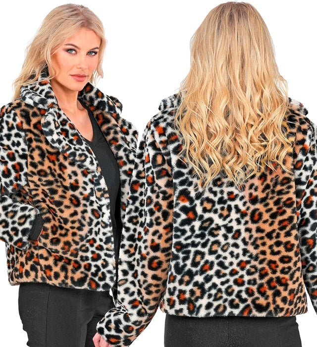 Damen Plüschjacke mit Leopardenmuster in Braun- und Schwarztönen