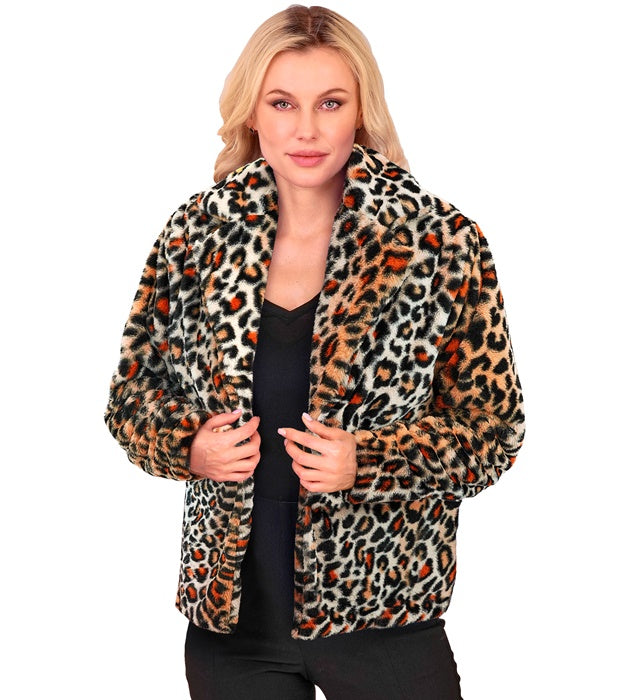 Damen Plüschjacke mit Leopardenmuster in Braun- und Schwarztönen