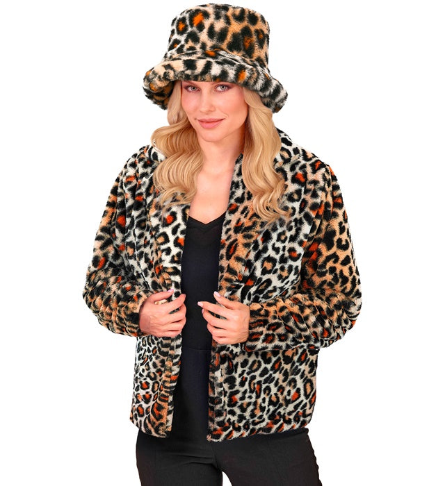 Damen Plüschjacke mit Leopardenmuster in Braun- und Schwarztönen