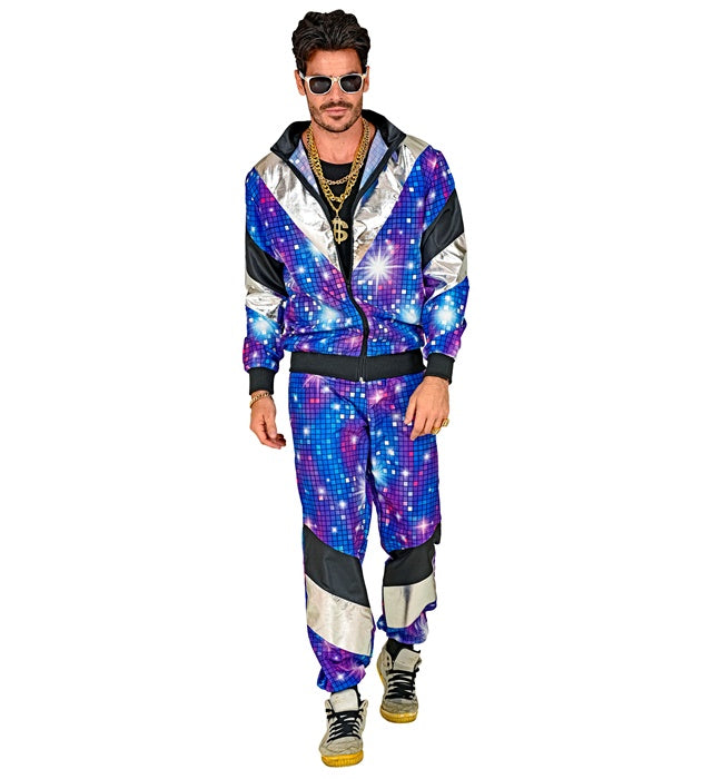 80er Jahre Disco Trainingsanzug mit leuchtenden Farben, Oberteil und Hose