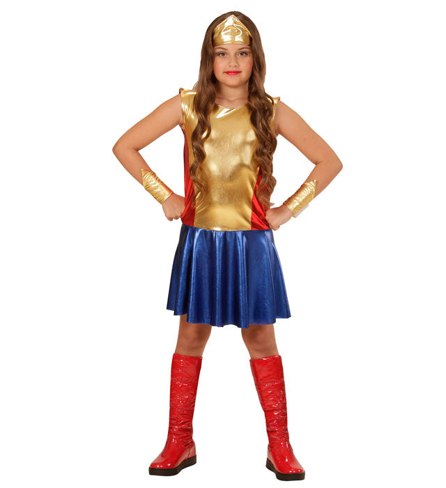 Wonder Girl Kostüm bestehend aus Kleid, Stirnband und Armbändern für Fasnacht und Karneval