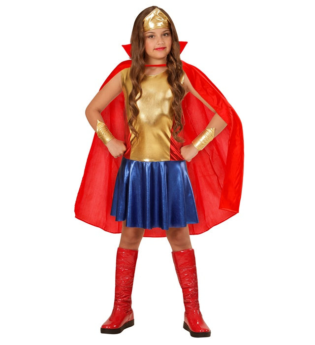 Wonder Girl Kostüm bestehend aus Kleid, Stirnband und Armbändern für Fasnacht und Karneval