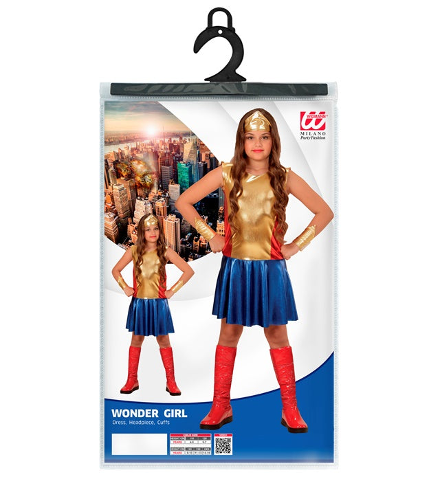 Wonder Girl Kostüm bestehend aus Kleid, Stirnband und Armbändern für Fasnacht und Karneval