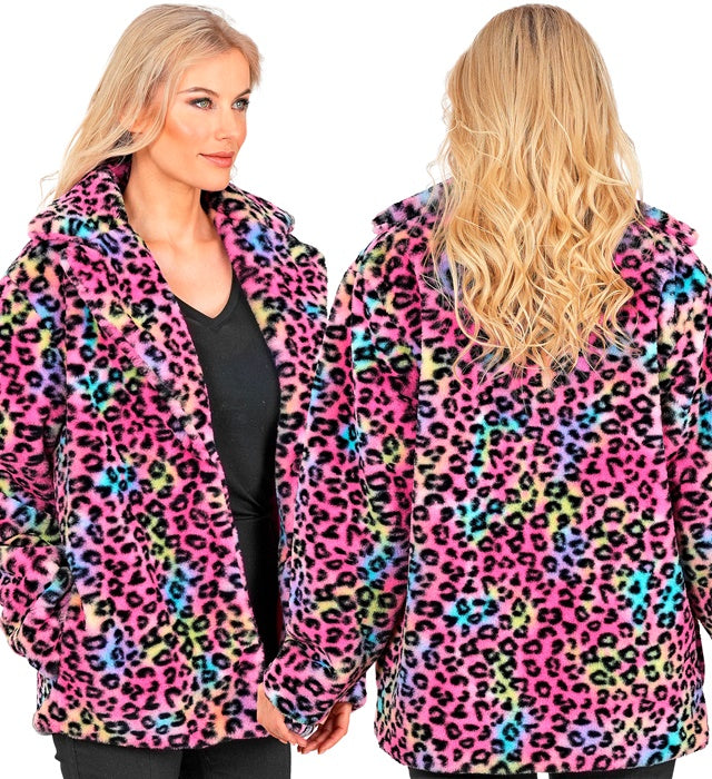 Bunte Plüschjacke mit Leopardenmuster für Fasnacht und Karneval