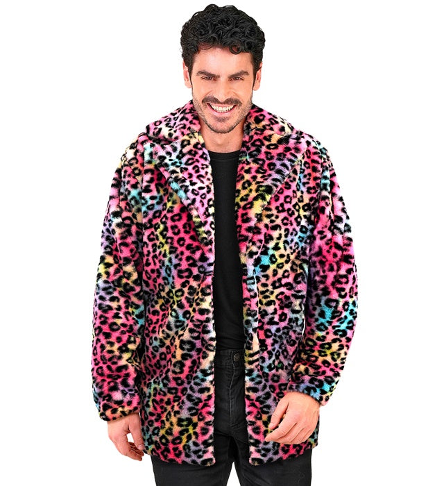 Bunte Plüschjacke mit Leopardenmuster für Fasnacht und Karneval