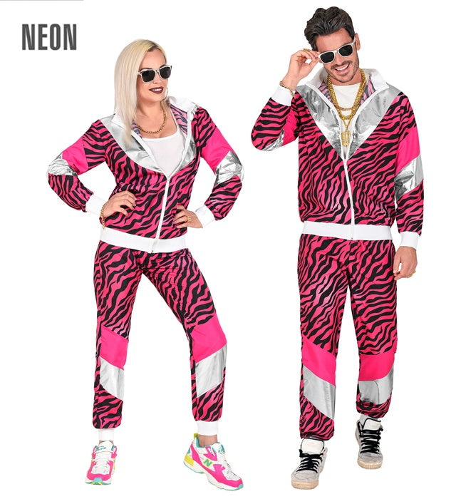 80er Jahre Trainingsanzug mit pinkem Tigerprint aus Oberteil und Hose