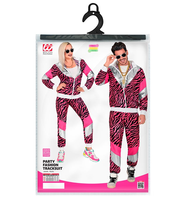 80er Jahre Trainingsanzug mit pinkem Tigerprint aus Oberteil und Hose