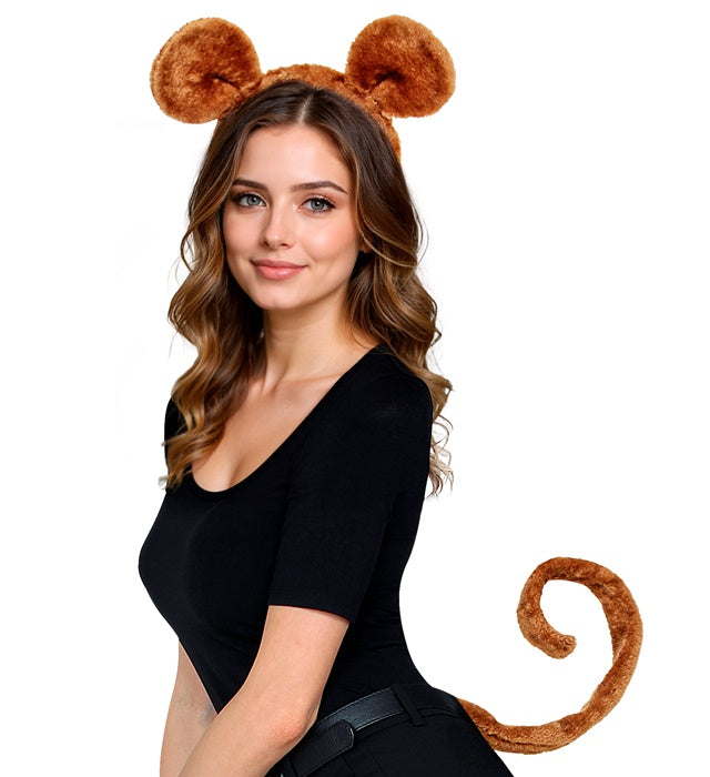 Affe Kostümset mit Ohren und Schwanz für Fasnacht